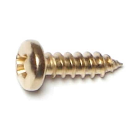 Midwest Fastener Sheet Metal Screw, #6 x 1/2 in, Brass Plated Steel Pan Head Phillips Drive, 50 PK 64141